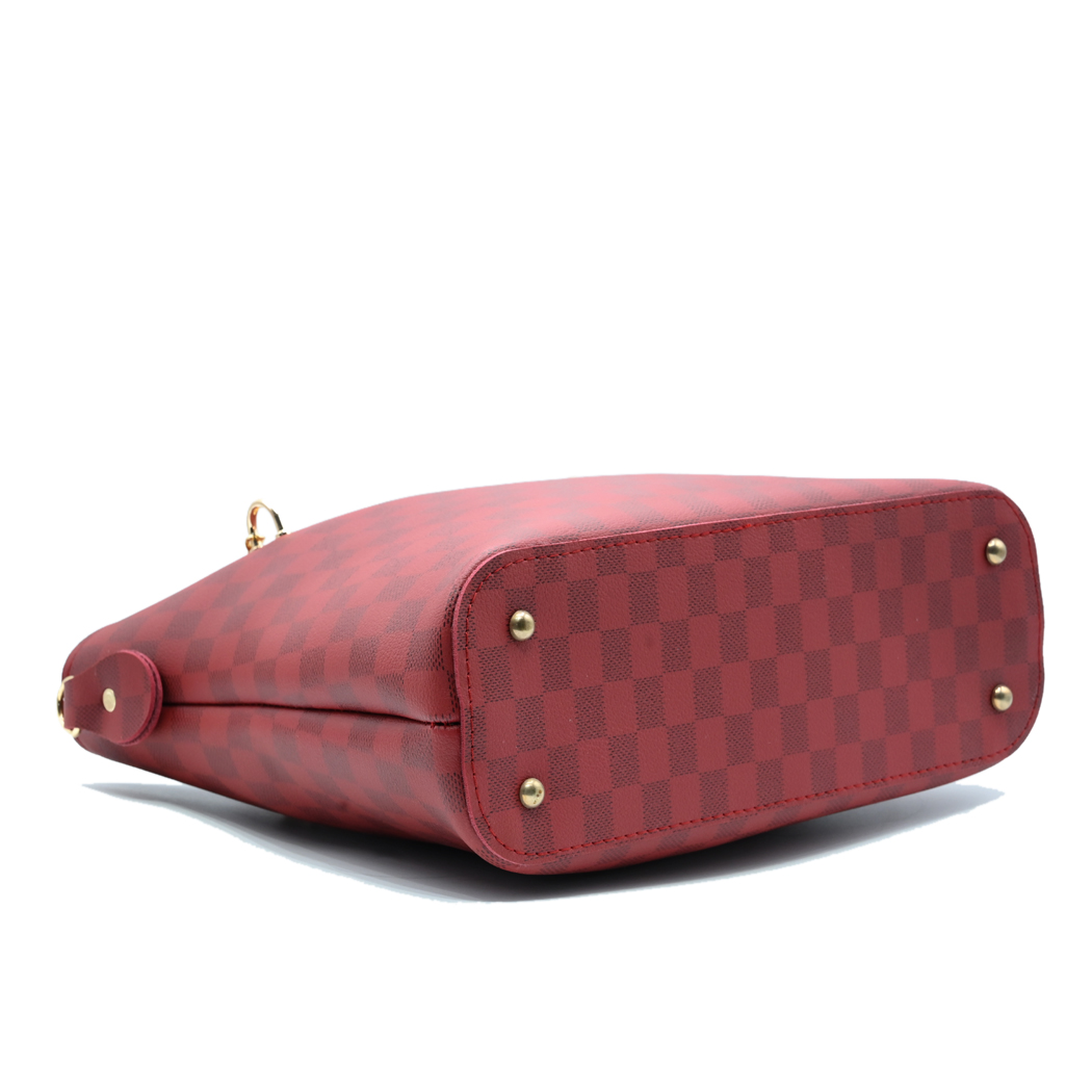 Maroon Checkered Tote Handbag for Women | Stylish PU Leather Chain Handle Bag in Pakistan
