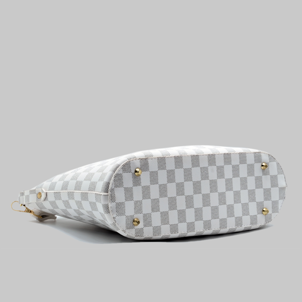 Chroma Check Shoulder Bag – Elegant White Checkered Handbag with Long Strap
