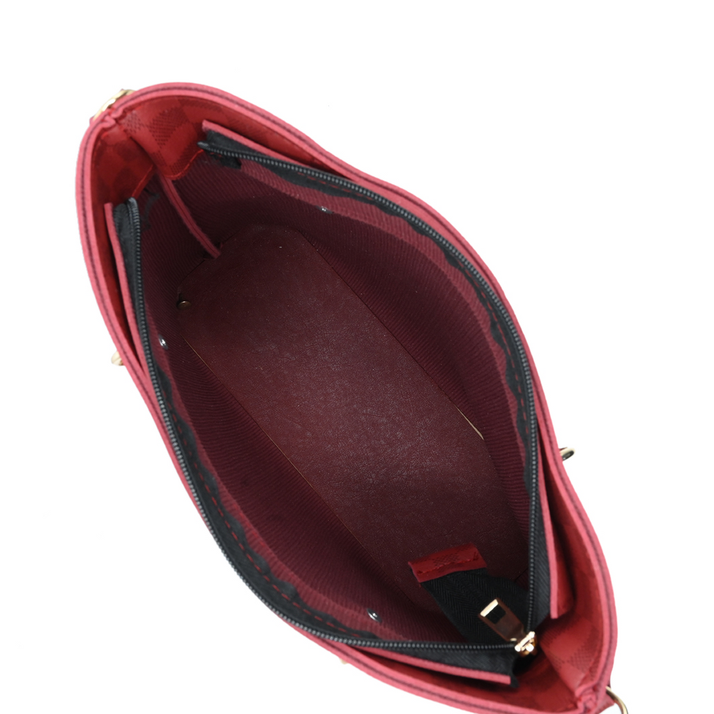 Maroon Checkered Tote Handbag for Women