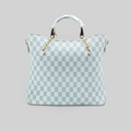 White Checkered Tote Handbag for Women