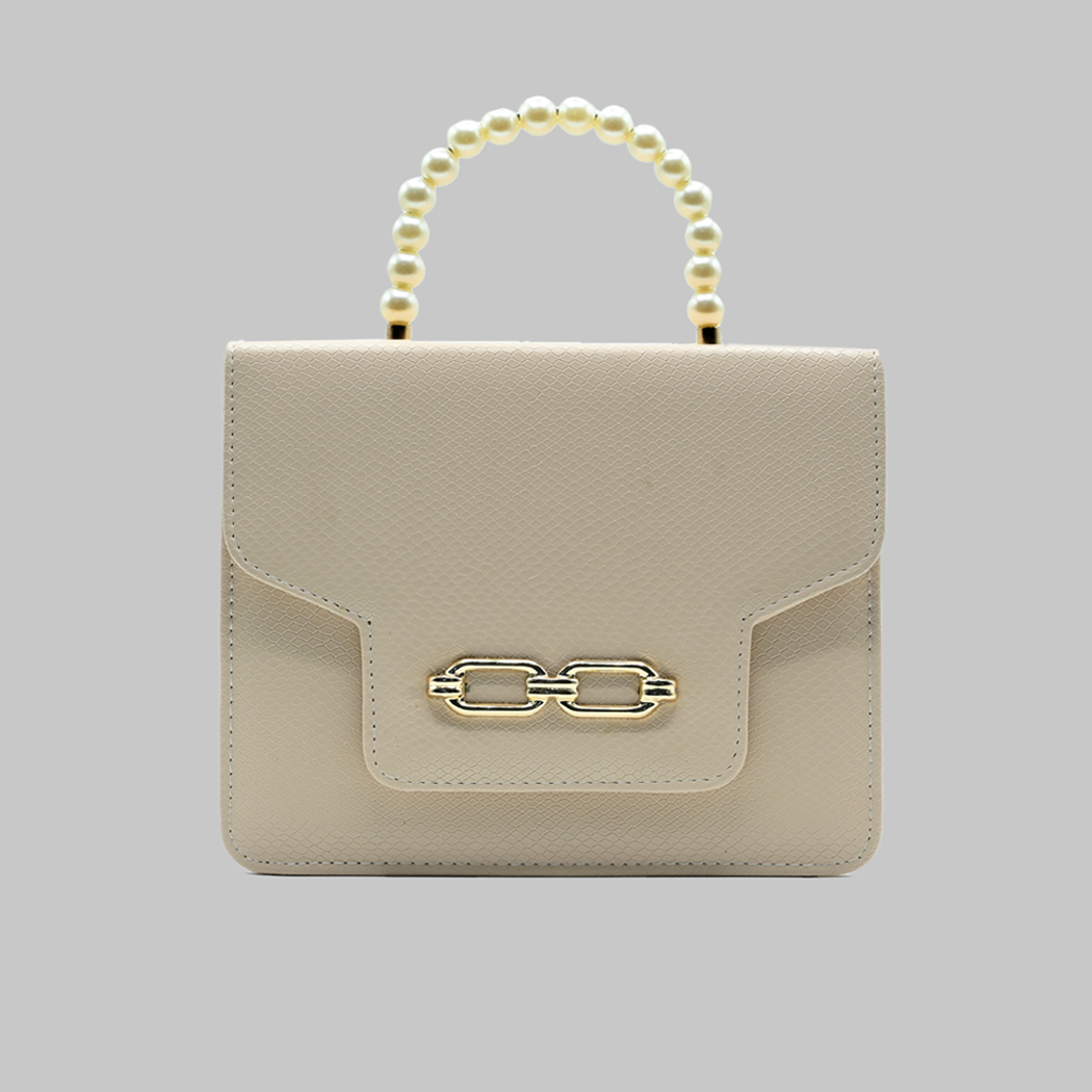 Lustre Pearl Tote – Elegant Beige Handbag with Pearl Handle