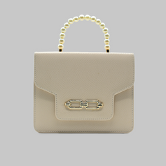 Lustre Pearl Tote – Elegant Beige Handbag with Pearl Handle