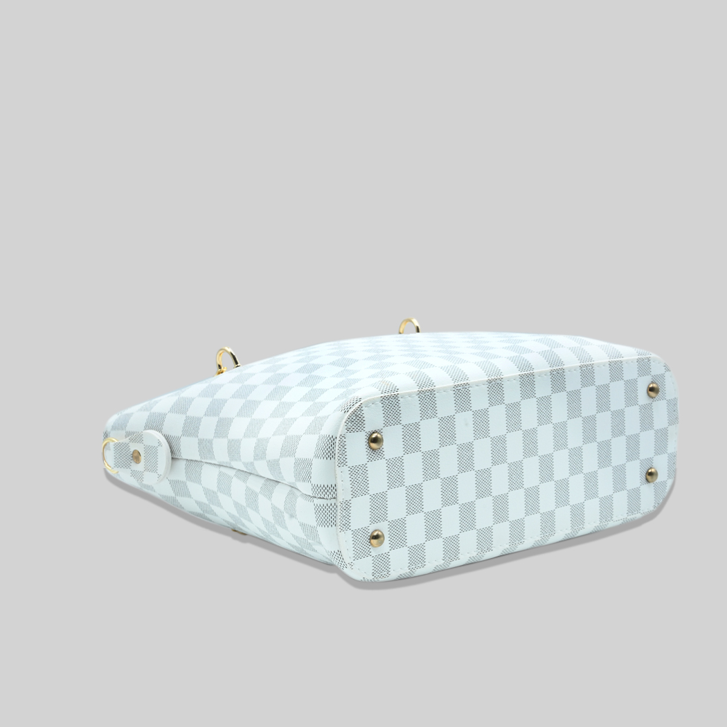 White Checkered Tote Handbag for Women | Stylish PU Leather Chain Handle Bag in Pakistan
