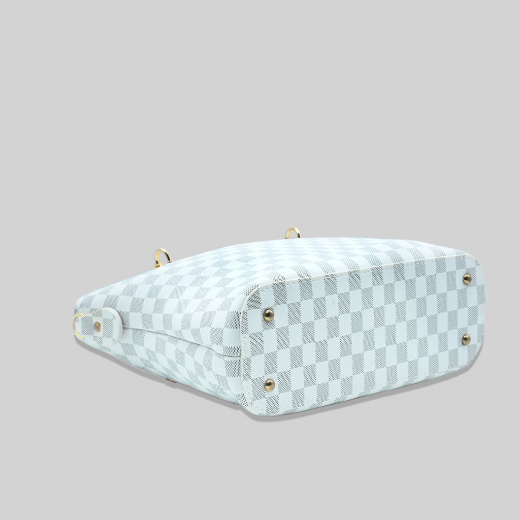 White Checkered Tote Handbag for Women