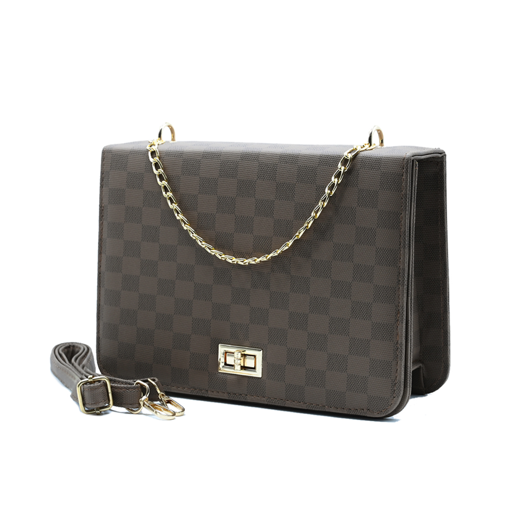 Luxury Grid Chain Bag Dark Brown