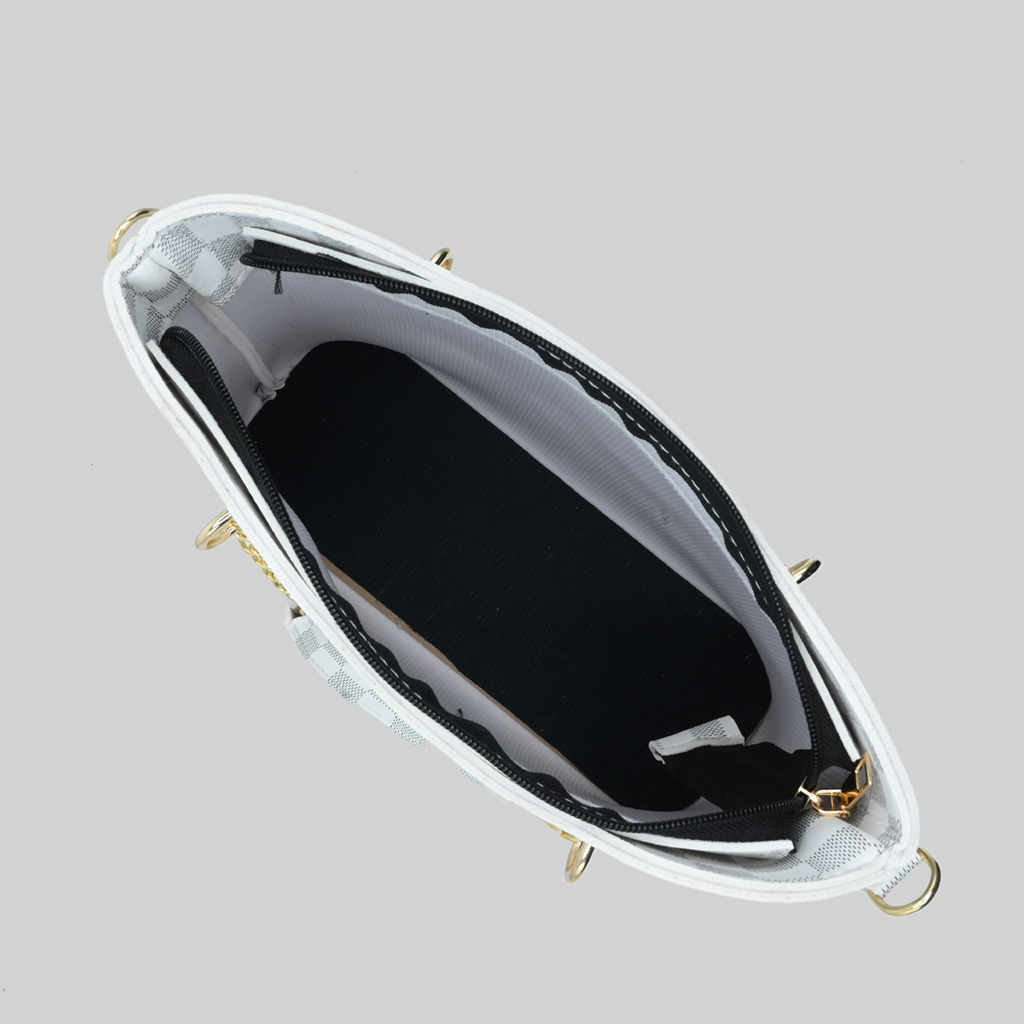 White Checkered Tote Handbag for Women