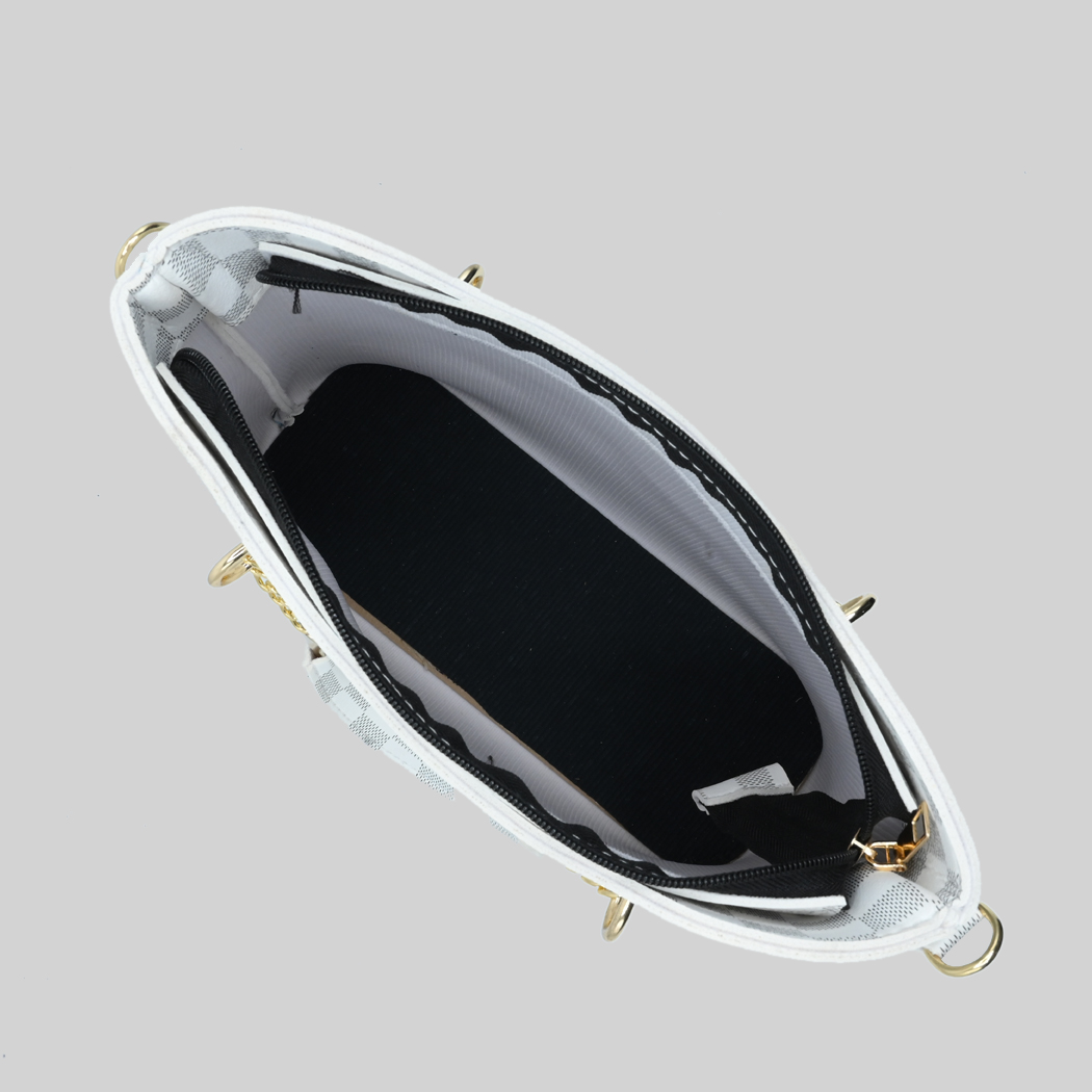 White Checkered Tote Handbag for Women