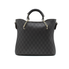 Dark Brown Checkered Tote Handbag for Women | Stylish PU Leather Chain Handle Bag in Pakistan