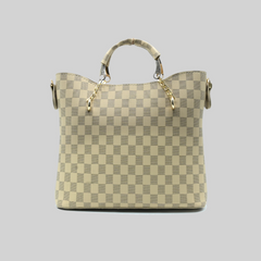 Camel Checkered Tote Handbag for Women | Stylish PU Leather Chain Handle Bag in Pakistan
