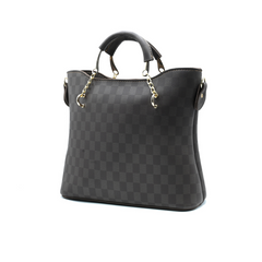 Dark Brown Checkered Tote Handbag for Women | Stylish PU Leather Chain Handle Bag in Pakistan