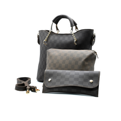 Dark Brown Checkered Tote Handbag for Women | Stylish PU Leather Chain Handle Bag in Pakistan