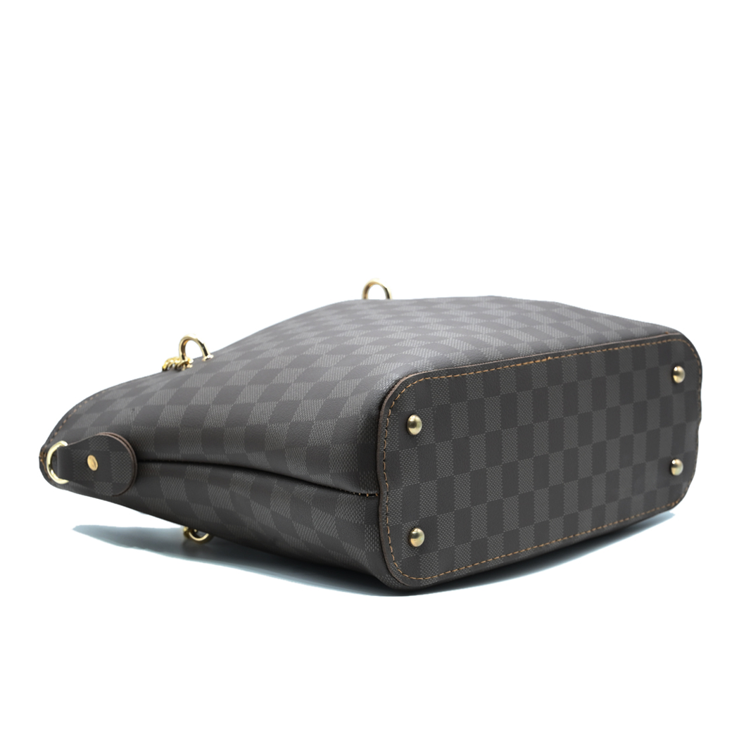 Dark Brown Checkered Tote Handbag for Women | Stylish PU Leather Chain Handle Bag in Pakistan