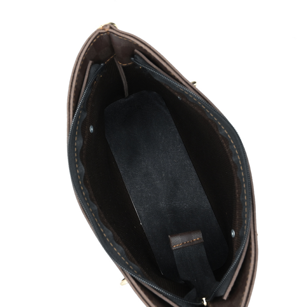 Dark Brown Checkered Tote Handbag for Women