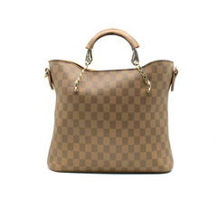 Brown Checkered Tote Handbag for Women | Elegant PU Leather Chain Handle Bag in Pakistan