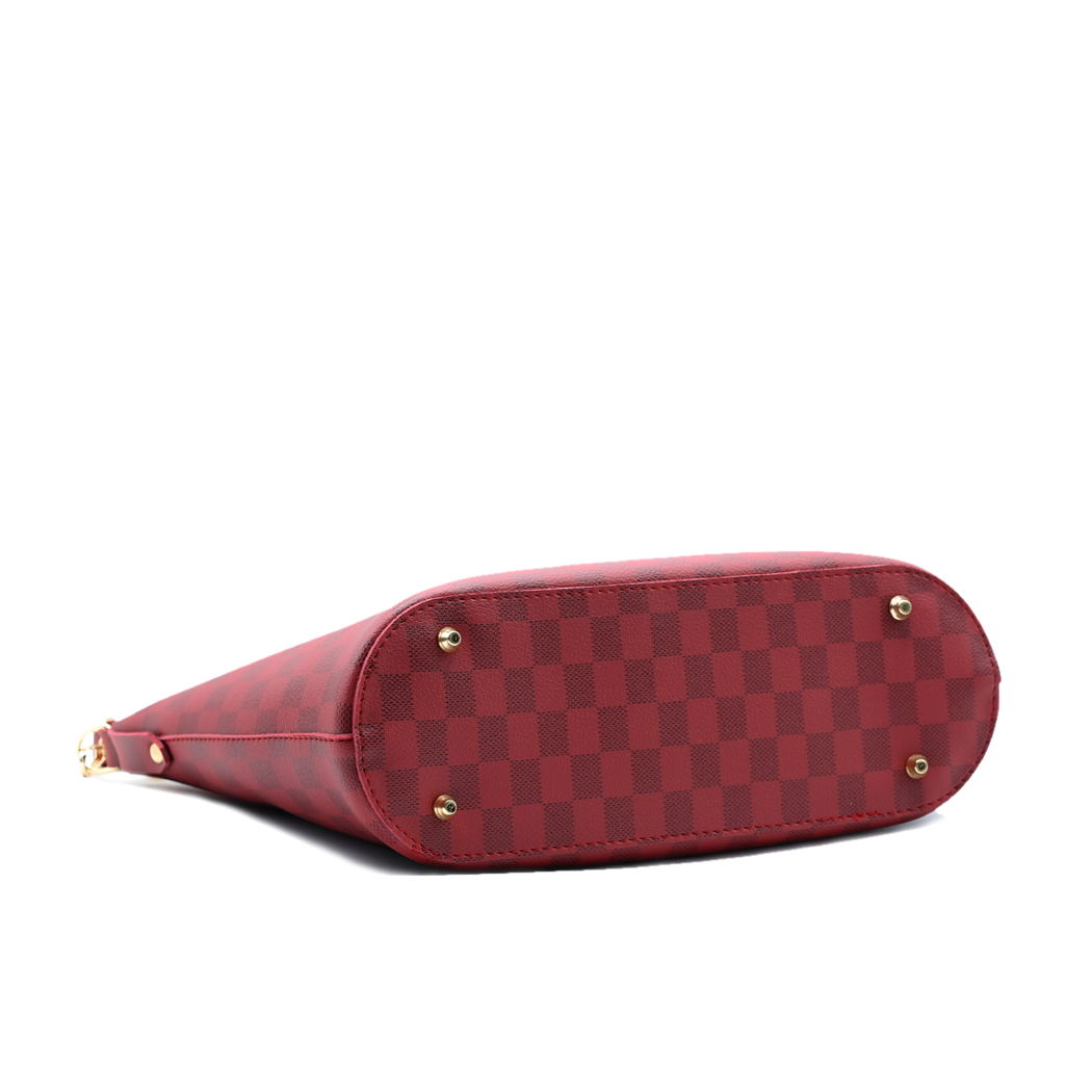 Chroma Check Shoulder Bag – Maroon Checkered Handbag with Long Strap