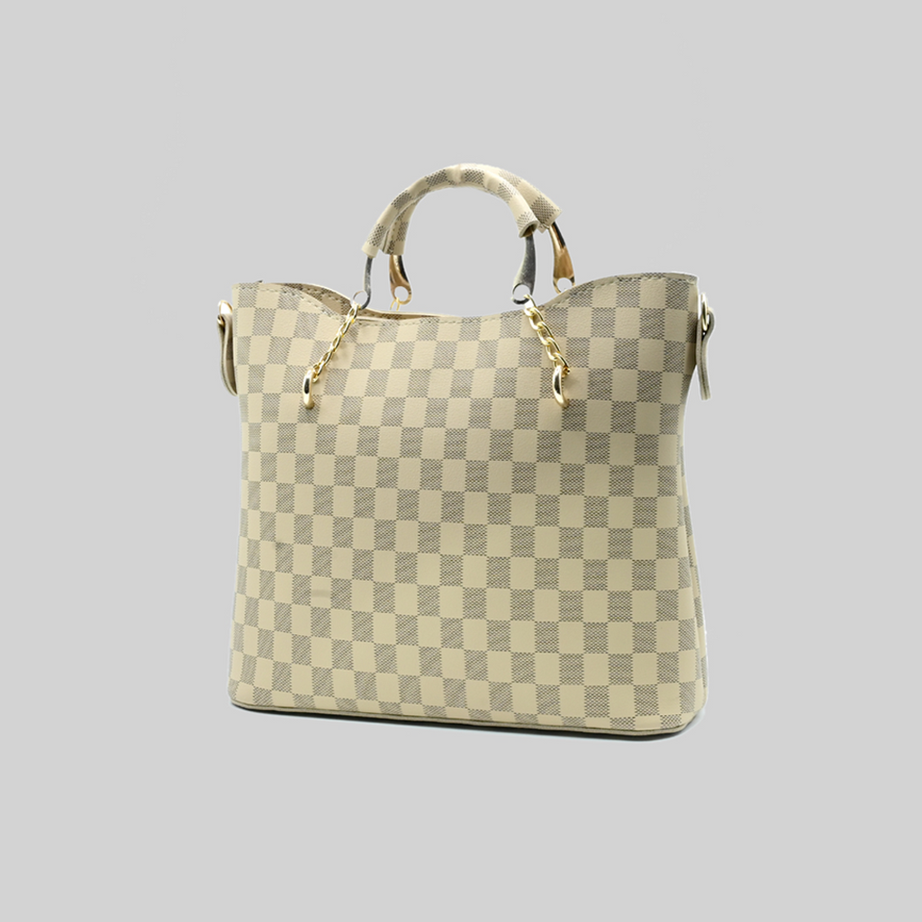 Camel Checkered Tote Handbag for Women