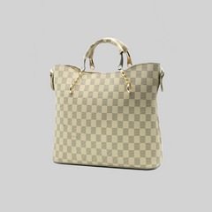 Camel Checkered Tote Handbag for Women | Stylish PU Leather Chain Handle Bag in Pakistan