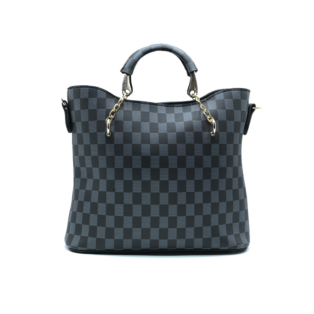 Black Checkered Tote Handbag for Women