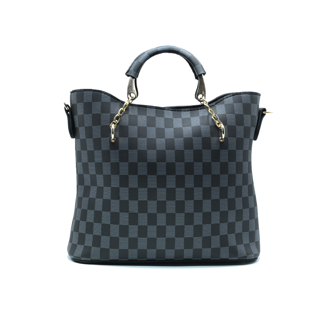 Black Checkered Tote Handbag for Women | Stylish PU Leather Chain Handle Bag in Pakistan