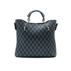 Black Checkered Tote Handbag for Women | Stylish PU Leather Chain Handle Bag in Pakistan