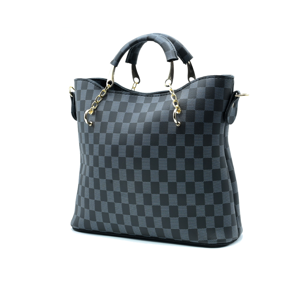 Black Checkered Tote Handbag for Women | Stylish PU Leather Chain Handle Bag in Pakistan