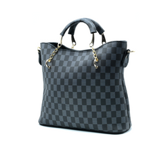 Black Checkered Tote Handbag for Women | Stylish PU Leather Chain Handle Bag in Pakistan