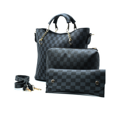 Black Checkered Tote Handbag for Women | Stylish PU Leather Chain Handle Bag in Pakistan