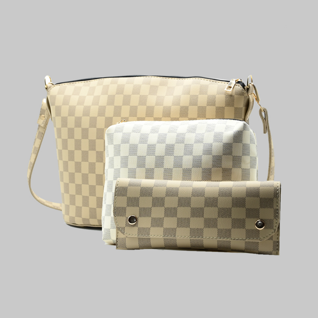 Chroma Check Shoulder Bag – Camel Checkered Handbag with Long Strap