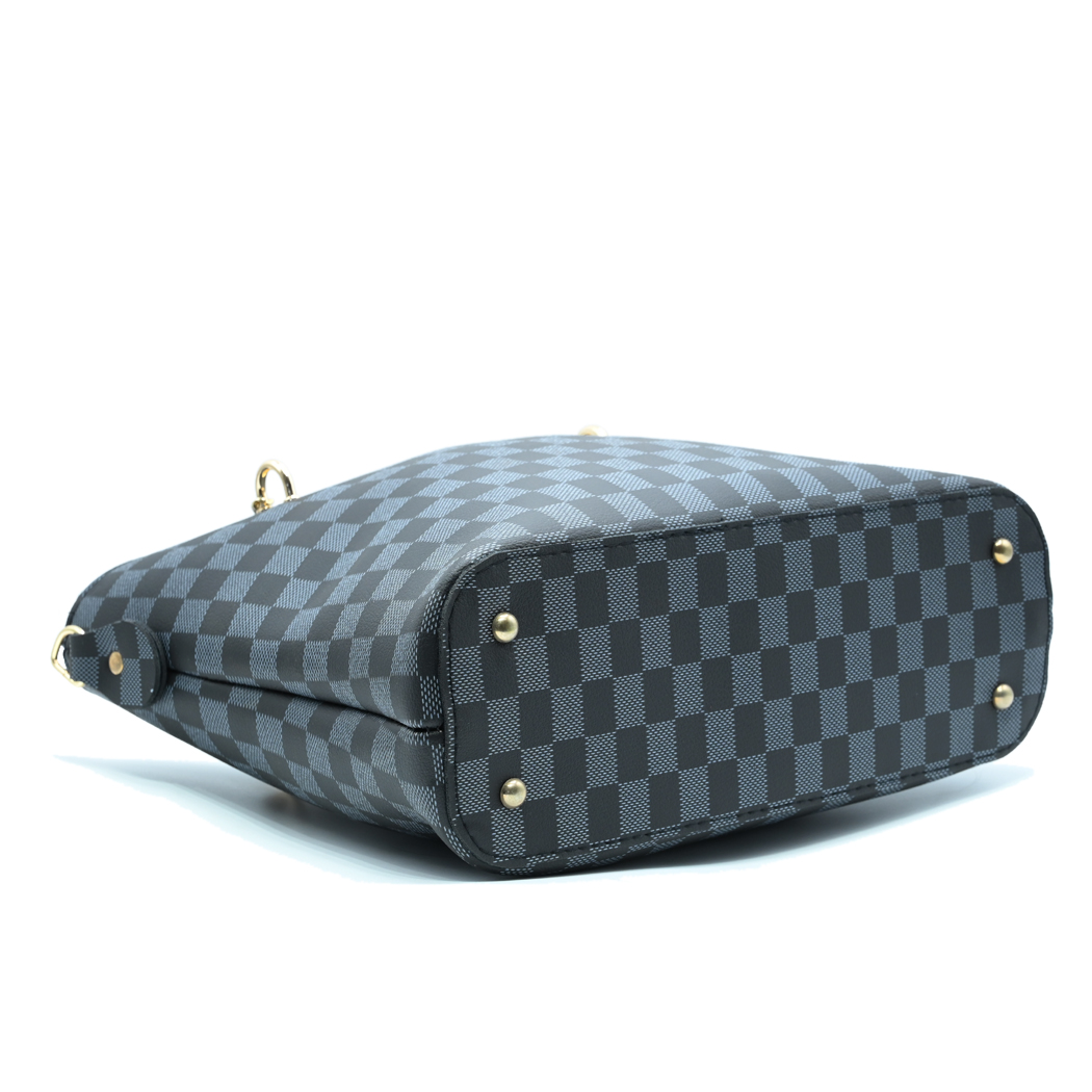 Black Checkered Tote Handbag for Women | Stylish PU Leather Chain Handle Bag in Pakistan
