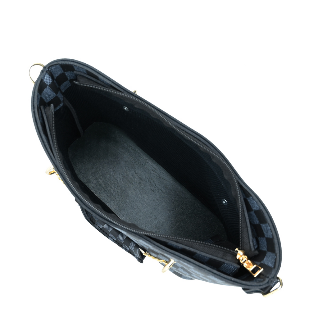 Black Checkered Tote Handbag for Women