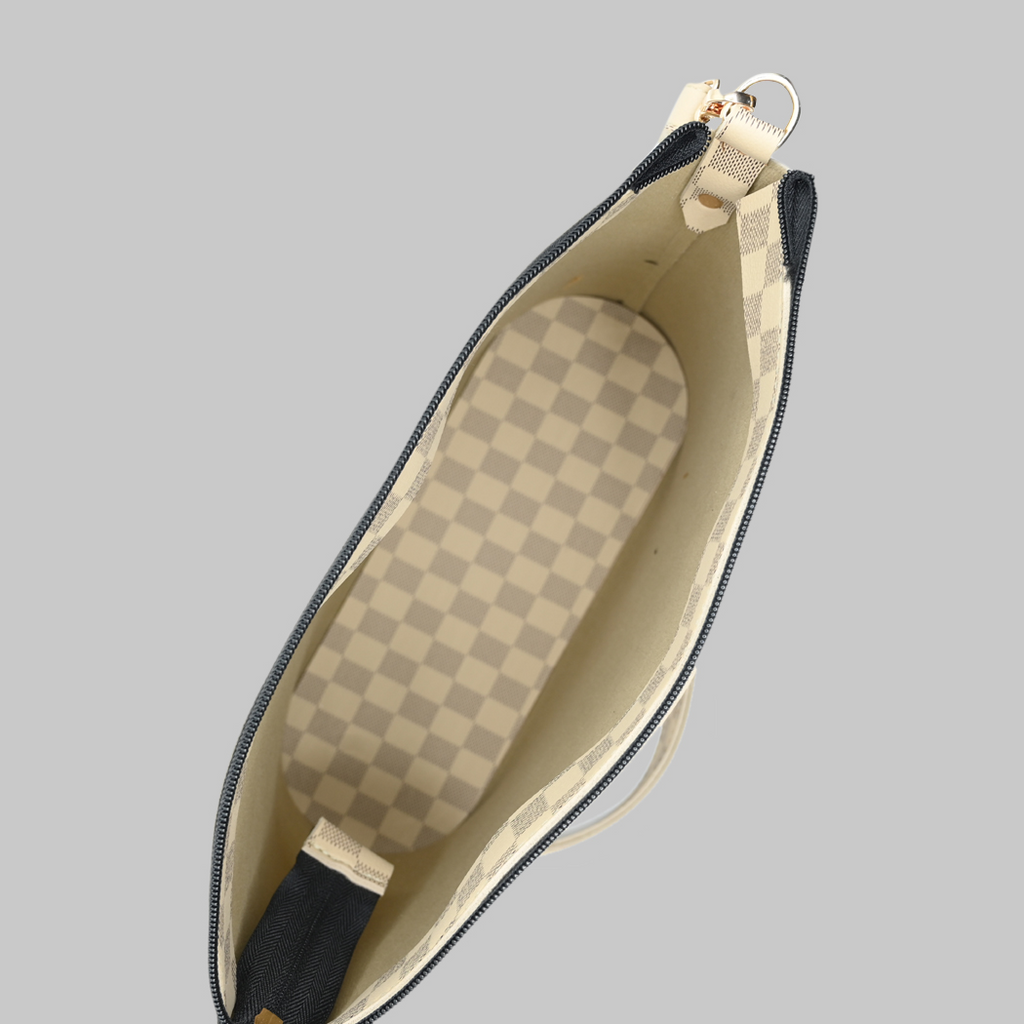 Chroma Check Shoulder Bag – Camel Checkered Handbag with Long Strap