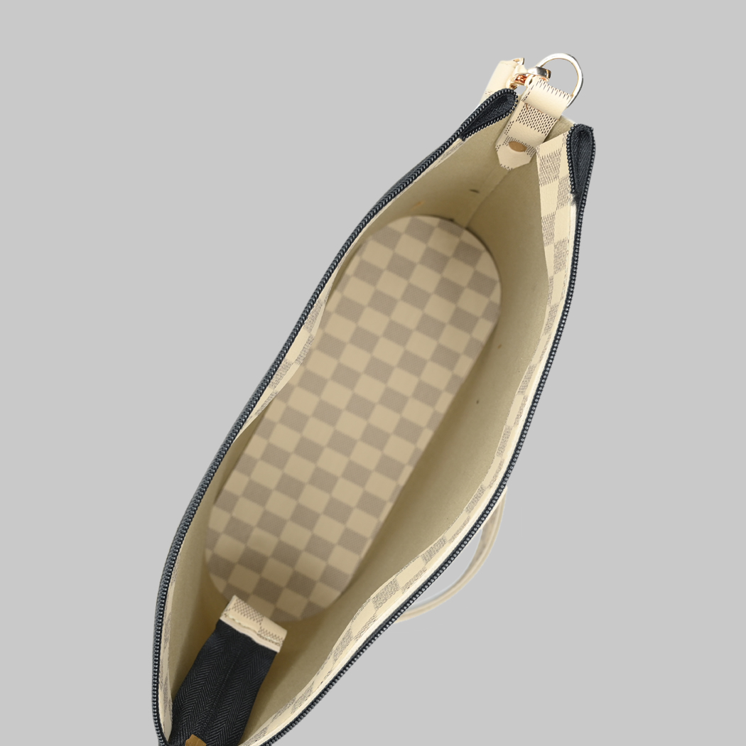 Chroma Check Shoulder Bag – Camel Checkered Handbag with Long Strap