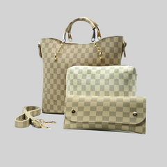 Camel Checkered Tote Handbag for Women | Stylish PU Leather Chain Handle Bag in Pakistan