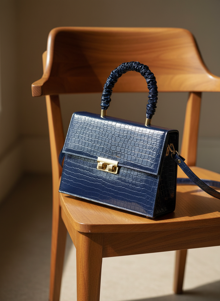 Leather Crossbody Bag - Navy Blue