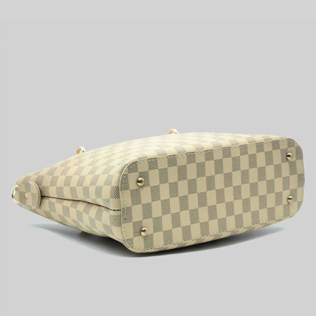 Camel Checkered Tote Handbag for Women | Stylish PU Leather Chain Handle Bag in Pakistan