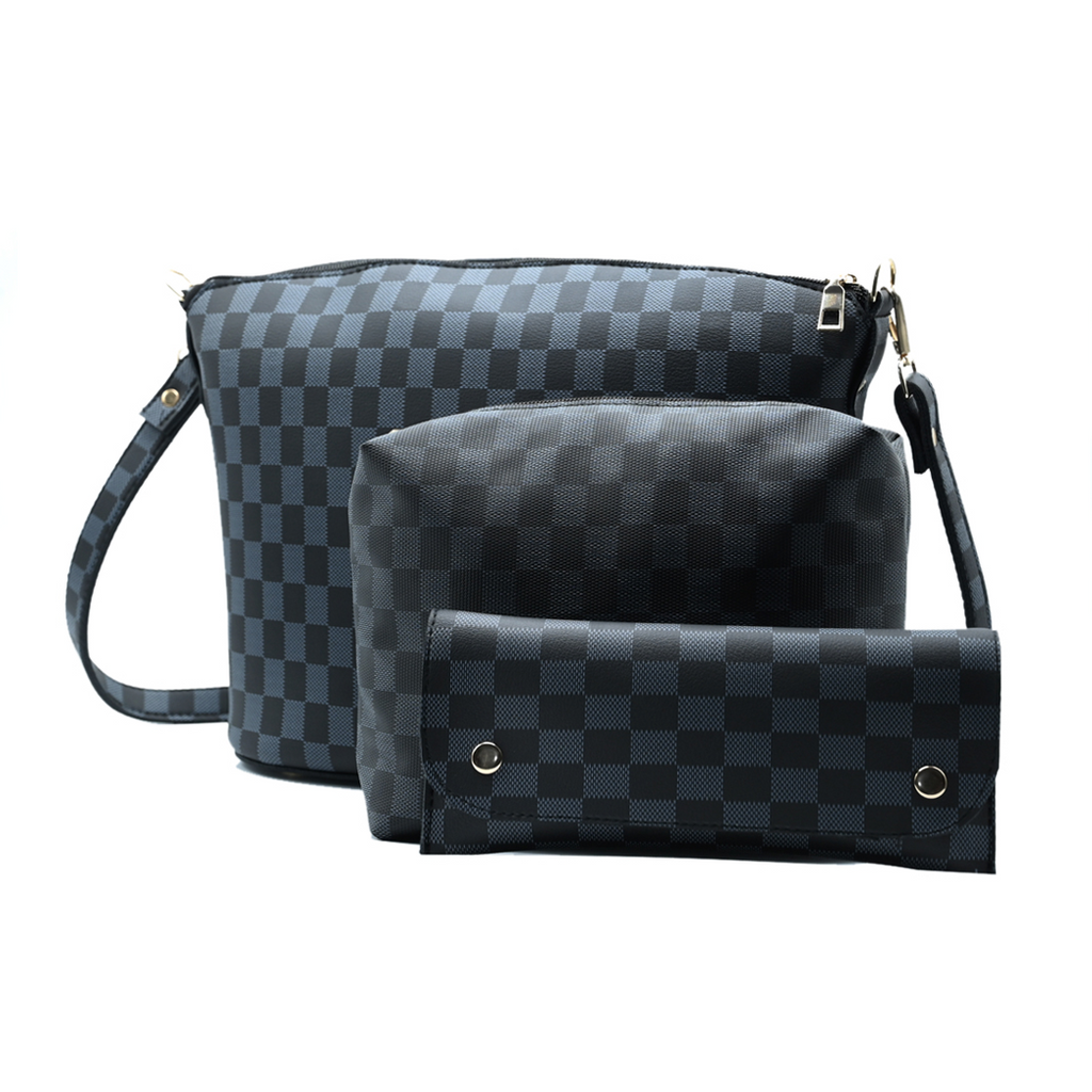 Chroma Check Shoulder Bag – Elegant Black Checkered Handbag with Long Strap