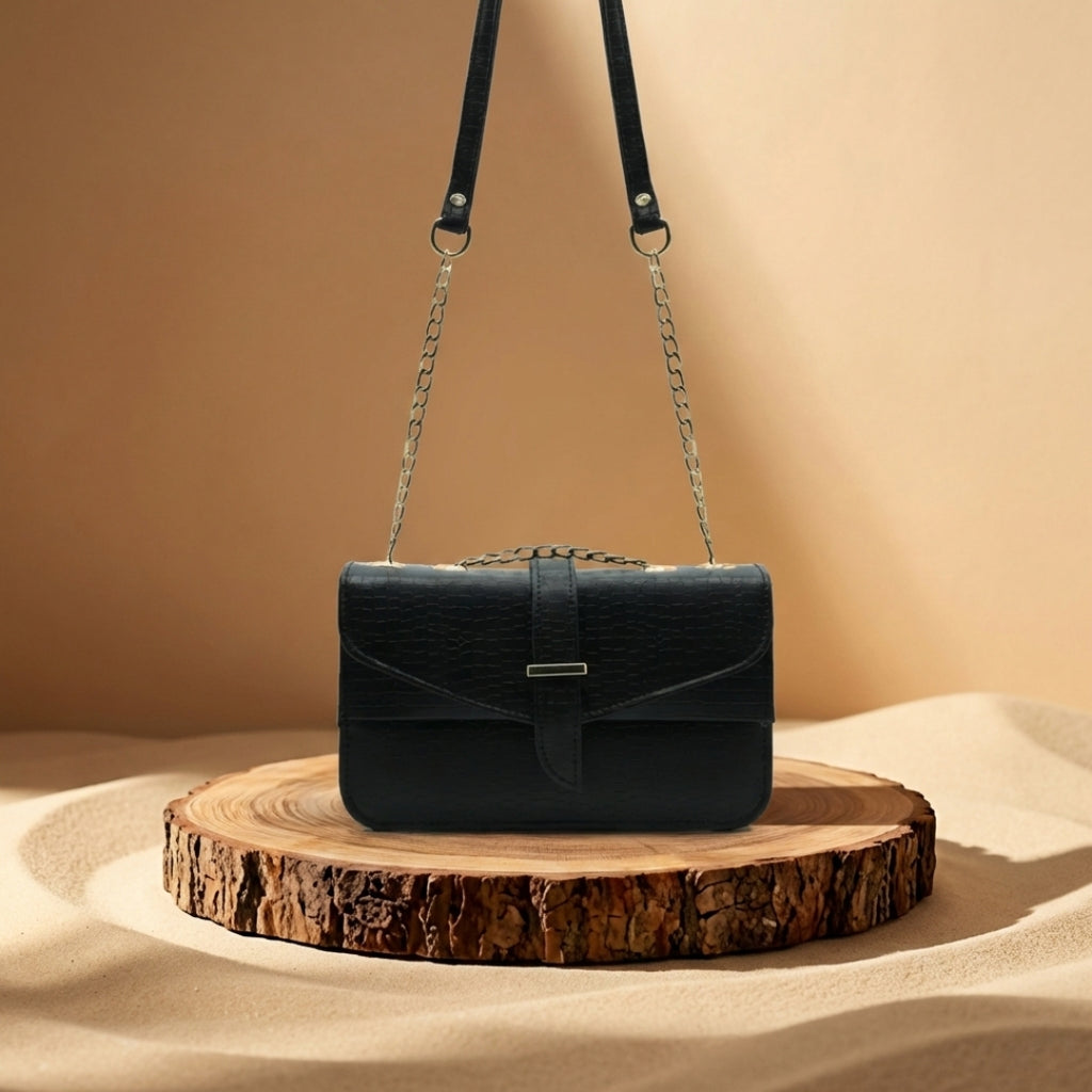 Stylisha crossbody chain bag - Black