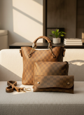 Brown Checkered Tote Handbag for Women