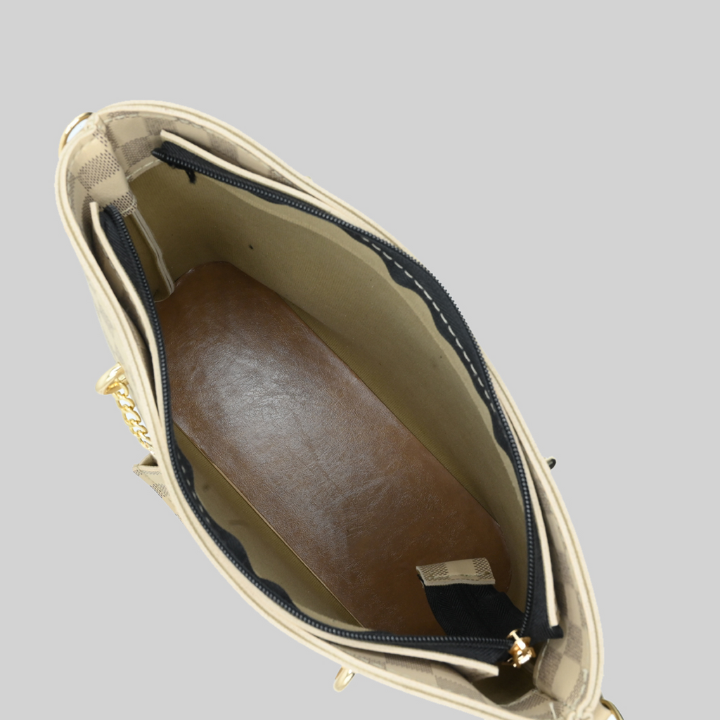 Camel Checkered Tote Handbag for Women