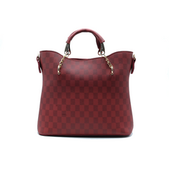 Maroon Checkered Tote Handbag for Women | Stylish PU Leather Chain Handle Bag in Pakistan