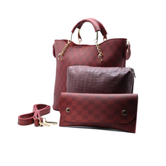 Maroon Checkered Tote Handbag for Women | Stylish PU Leather Chain Handle Bag in Pakistan