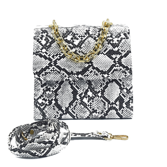 Snake Print Hand Bag -Black & White