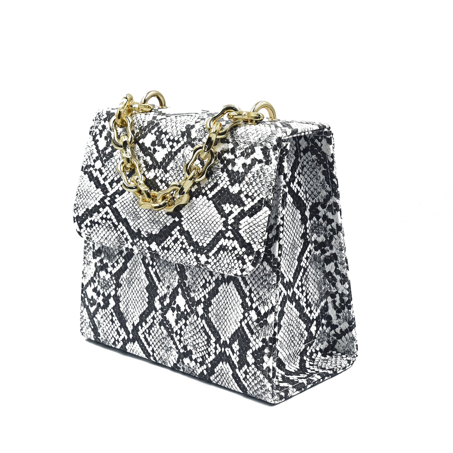 Snake Print Hand Bag -Black & White