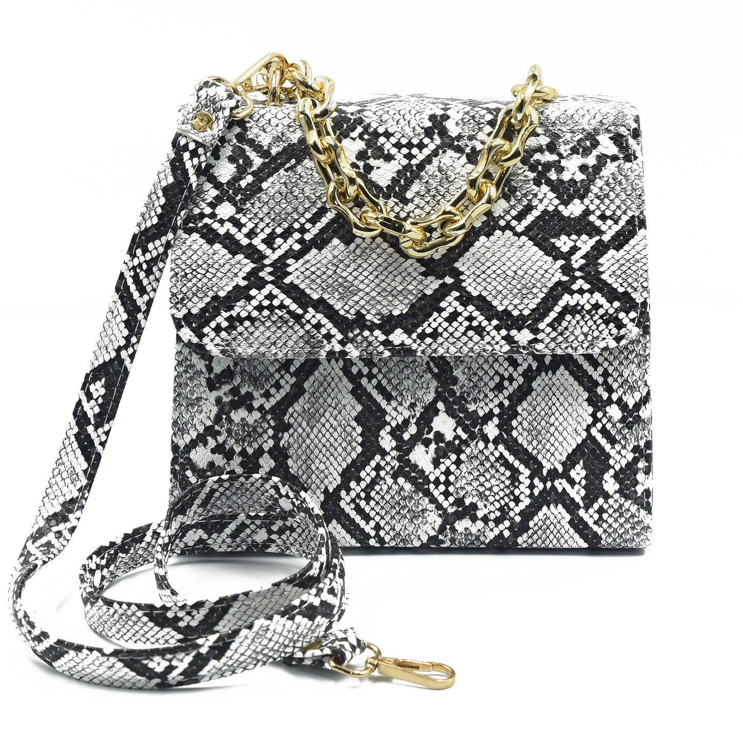 Snake Print Hand Bag -Black & White