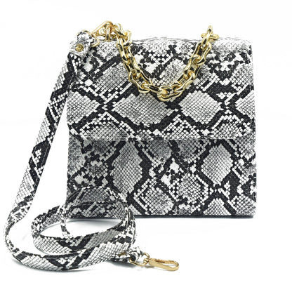 Snake Print Hand Bag -Black & White