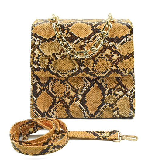 Snake Print Hand Bag - Black & Yellow