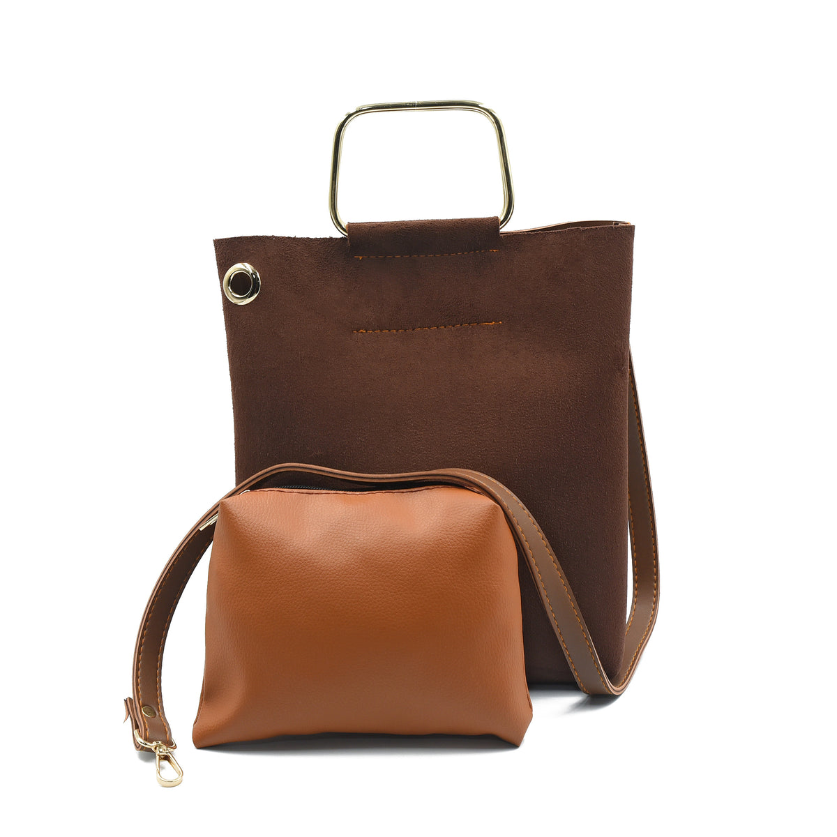 Finesse Top Handle Bag - Brown Suede