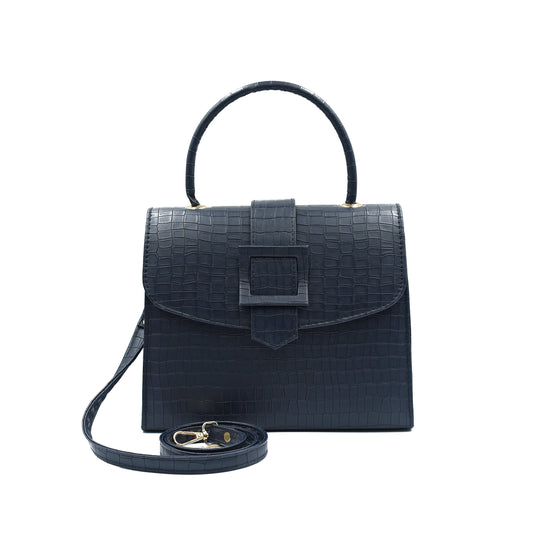 Formal Leather Woman Handbag - Navy Blue