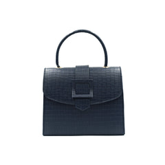 Formal Leather Woman Handbag - Navy Blue