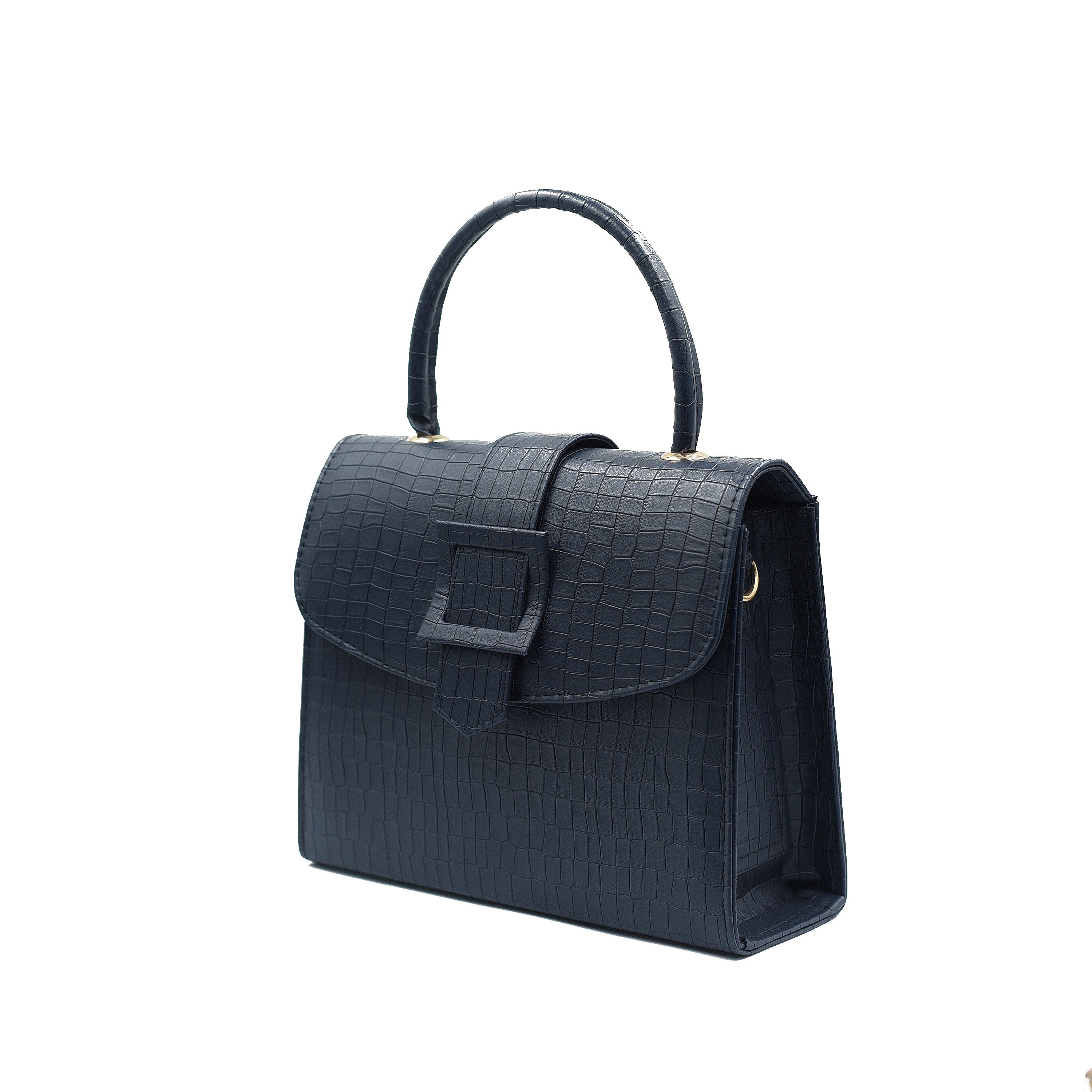 Formal Leather Woman Handbag - Navy Blue